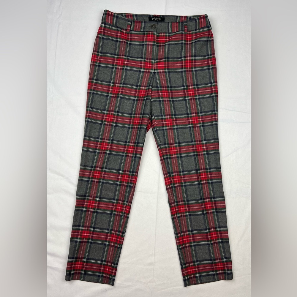 Talbots Slim Ankle Bonfire Plaid Pant Grey Multi, Size 2p Petite EUC